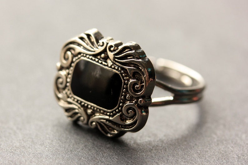 Gothic Ring. Button Ring. Black and Silver Ring. Goth Ring. - Etsy