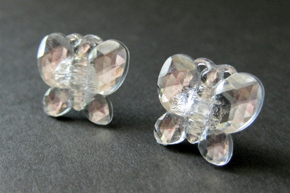 Clear Butterfly Earrings. Clear Earrings. Silver Stud Earrings