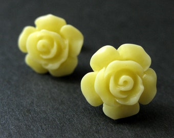 Banana Yellow Flower Earrings. Yellow Earrings. Gardenia Flower Earrings. Silver Stud Earrings. Yellow Rose Earrings. Handmade Jewelry.