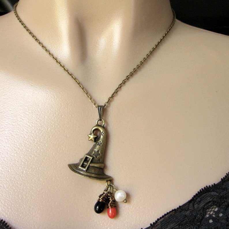 Halloween Necklace. Witch Hat Charm Necklace With Teardrop Etsy