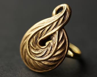 Infinity Ring. Vintage Button Ring. Antique Gold Ring. Feather Ring. Leaf Ring. Adjustable Ring. Handmade Ring. Handmade Jewelry.