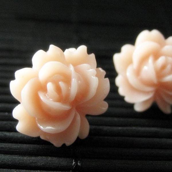 Lotus Flower Earrings in Sweet Peach and Silver Stud Earrings. Handmade Jewelry.