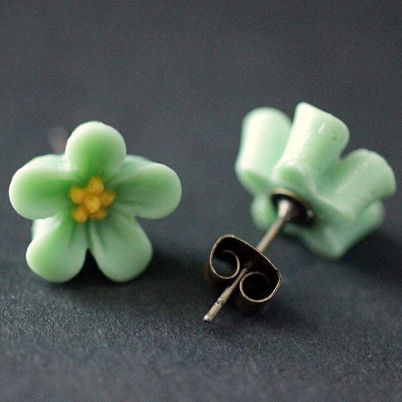 Pastel Green Flower Earrings. Me Not Flower Earrings Etsy