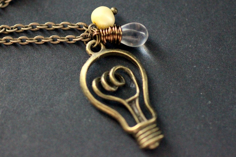 Light Bulb Charm Necklace. Bright Idea Necklace With Glass Etsy