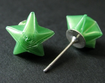 Green Origami Star Earrings. Green Star Earrings. Origami Earrings. Green Earrings. Silver Post Earrings. Stud Earrings. Origami Jewelry.