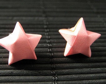 Star Earrings. Pink Star Earrings. Oragami Star Earrings. Paper Star Earrings. Silver Post Earrings. Stud Earrings. Origami Jewelry.