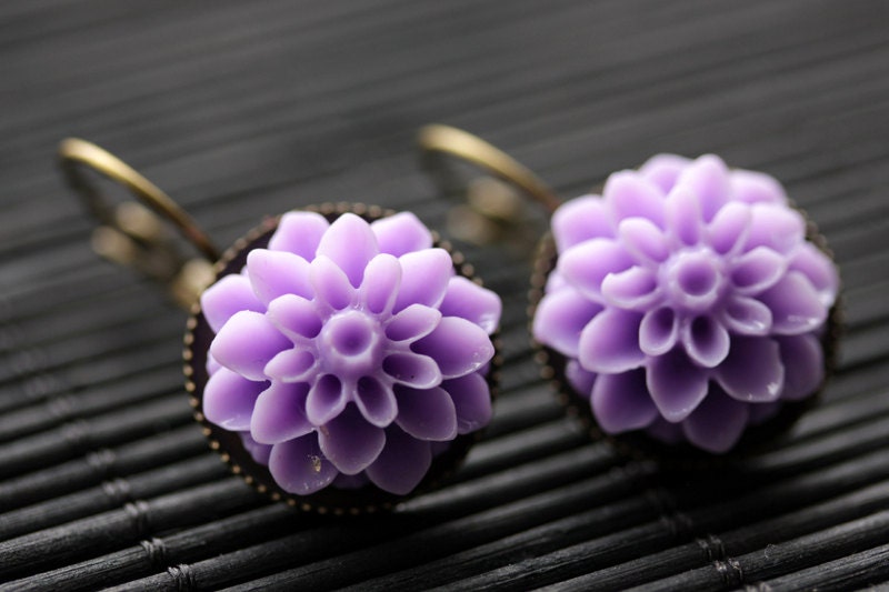 6 Blooming Deep Purple Dahlia, Artificial Flower Stem, Floral Decor set of  3 