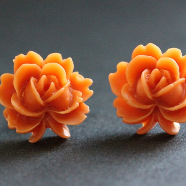 Burnt Sienna Lotus Flower Earrings. Autumn Orange Lotus Earrings. Bronze Post Earrings. Dark Orange Earrings. Stud Earrings Handmade Jewelry