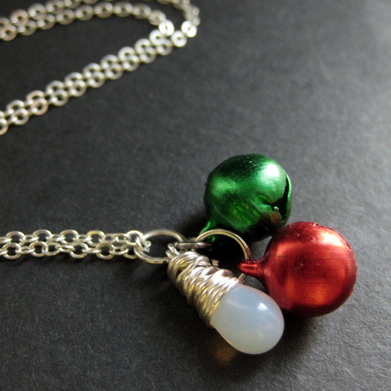 Jingle Bells Necklace. Red and Green Holiday Necklace. Silver Etsy