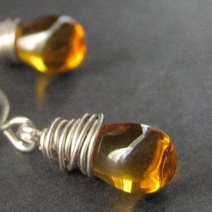 Glass Teardrop Earrings in Silver. Dangle Earrings. Drop Earrings. Silver Wire Wrapped Elixir Earrings. Silver Earrings. Handmade Jewelry.