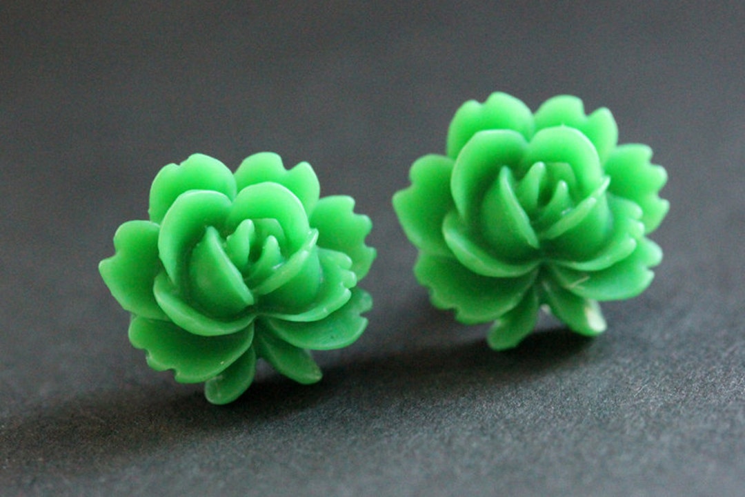 Green Lotus Flower Earrings. Green Lotus Earrings. Bronze Post - Etsy