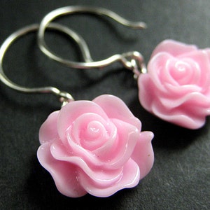 Rose Dangle Earrings in Silver. Rose Earrings. Flower Earrings. Handmade Jewelry. (PICK YOUR COLOR)