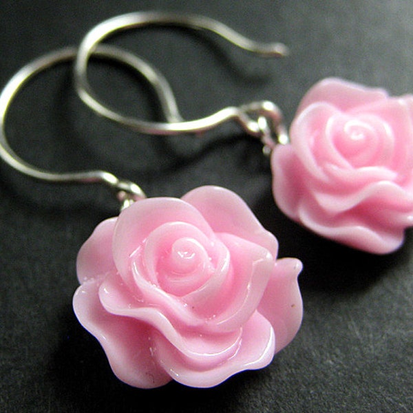 Rose Dangle Oorbellen in zilver. Roos oorbellen. Bloem oorbellen. Handgemaakte sieraden. (KIES JE KLEUR)