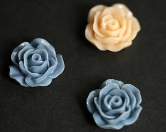 Dusk Blue and Peach Rose Magnets. Refrigerator Magnets. Set of Three Flower Magnets. Fridge Magnet Set. Office Decor and Kitchen Decor.