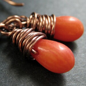 Coral Earrings. Coral Teardrop Earrings. Coral Dangle Earrings. Wire Wrapped Earrings. Drop Earrings. Elixir Earrings. Handmade Jewelry. image 4