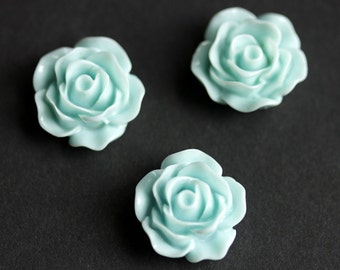 Baby Blue Rose Flower Refrigerator Magnets. Set of Three. Baby Blue Flower Magnets. Handmade Home Decor.