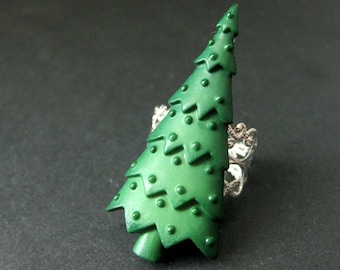 Christmas Tree Ring. Holiday Ring. Christmas Ring. Silver Filigree Adjustable Ring. Handmade Jewelry.