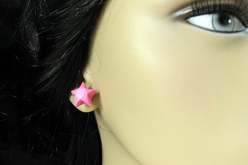 Star Earrings. Hot Pink Star Earrings. Origami Star Earrings. Etsy