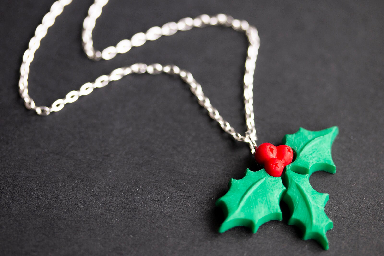Christmas Holly Necklace. Green and Red Holiday Necklace