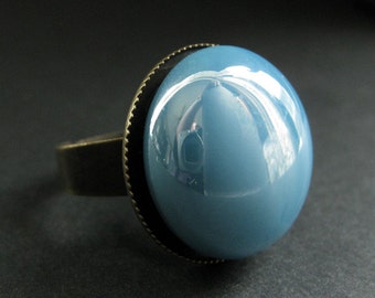 Sky Blue Glass Ring in Bronze. Baby Blue Ring. Bronze Adjustable Ring. Handmade Jewelry.