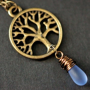 Bronze Tree Necklace. Tree of Life Necklace. Frosted Teardrop Charm Necklace. (CHOOSE YOUR COLOR) Handmade Jewelry.