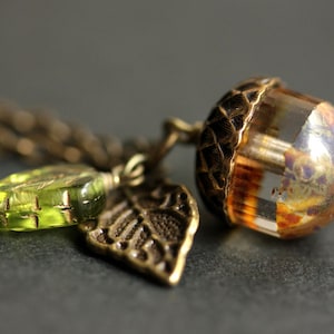 Acorn Necklace. Frost & Fawn Acorn Pendant. Glass Acorn Necklace. Bronze Acorn Charm Necklace. Acorn Jewelry. image 1