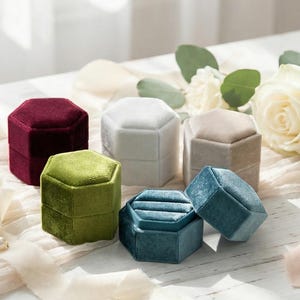 Velvet Hexagonal Ring Box: Proposal, Jewelry Display Case (2x2 inches)
