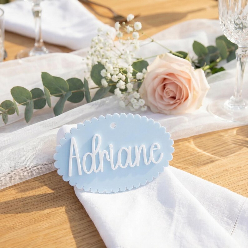 Name Tag Table Sign Event Personalized Acrylic Name Tag: Scalloped Wedding Place Card - Etsy