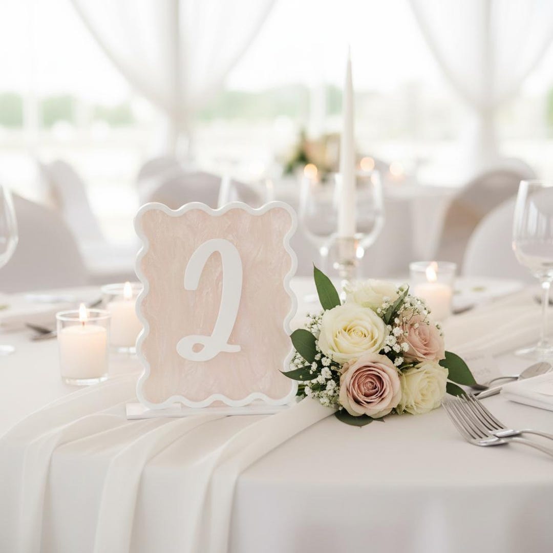 Number Display Reception Acrylic Table Number Wedding Reception Display Stand Scalloped Edge ...