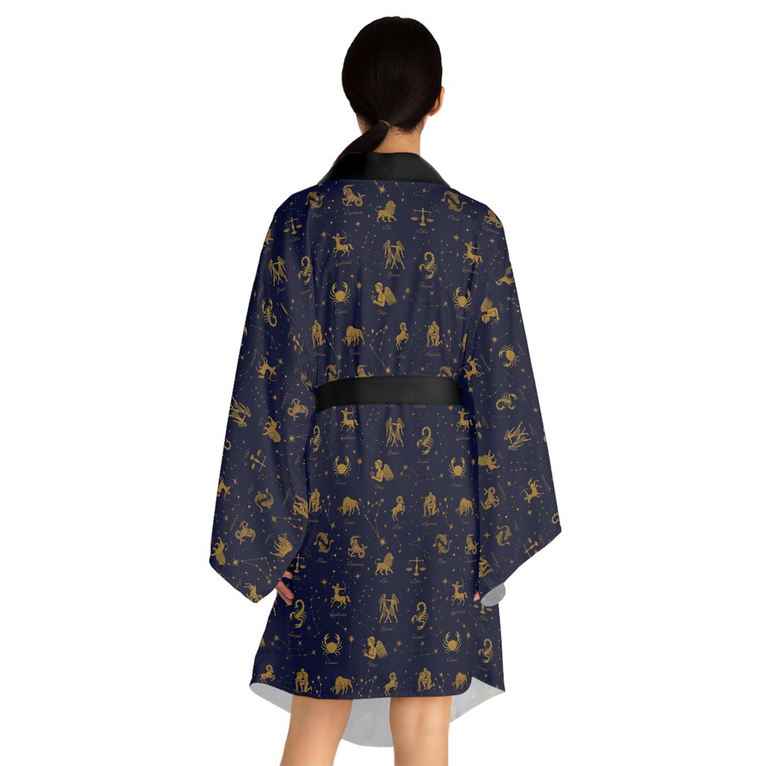 Zodiac Robe, Navy and Gold Astrology Bathrobe, Celestial Constellation ...