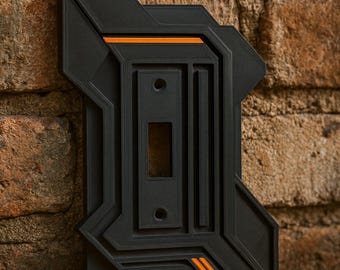 Futuristic 3D Printed Light Switch Cover | Industrial Sci-Fi Design | Loft, Garage, Gym Wall Decor