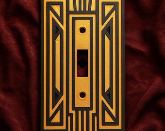 Art Deco Light Switch Cover • Gold & Black Switch Plate, Handmade Wall Decor