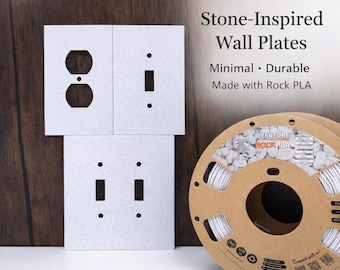 Stone Texture Switch Plate Set of 3 | 3D Printed Rock Style Outlet Covers | Modern Minimalist Wall Decor | Designer Wall Plate Bundle