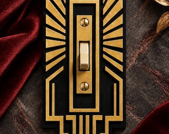 Art Deco Black & Gold Light Switch Cover, Gatsby Geometric Wall Decor
