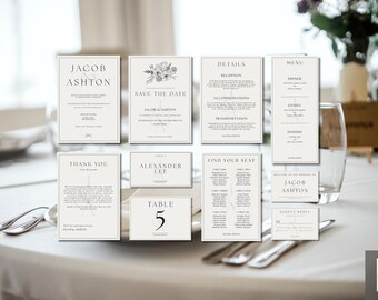 10-Piece Modern Wedding Bundle • Wedding Invitation Suite • Editable Wedding Templates • Canva Templates • Black & White Wedding