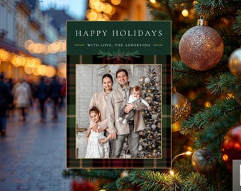 Ralph Lauren Inspired Christmas Card • 5x7 Tartan Holiday Photo Card • Traditional Christmas Card Template • Editable Canva Holiday Card