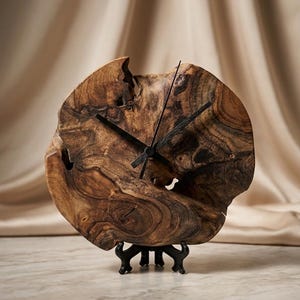 Relógio exclusivo em madeira de teca | Relógio de parede feito a partir de uma fatia de madeira | Relógio de madeira artesanal | Relógio de madeira natural | Decoração de parede rústica | Peça única