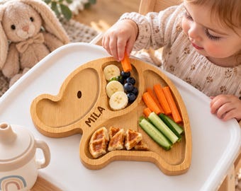 Gepersonaliseerd bamboe kinderbord met naamgravure – muis, uil of olifant