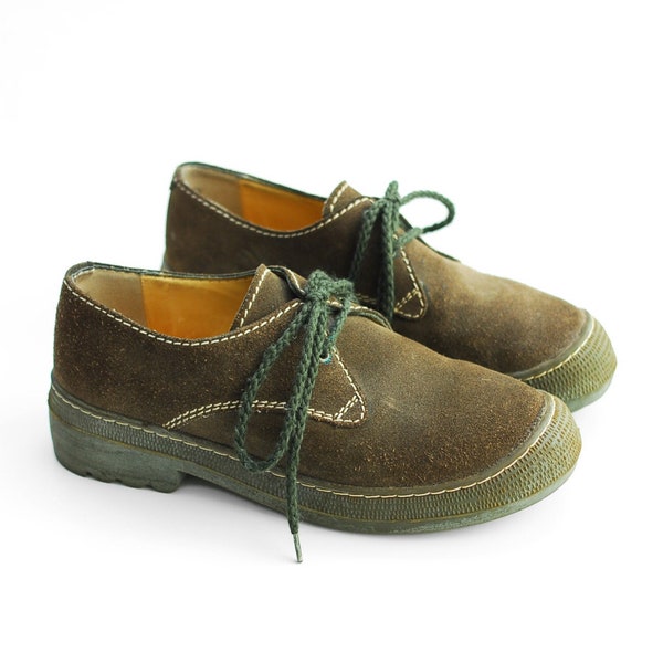 vintage Giraudon NYC olive drab suede chunky shoes / size 7