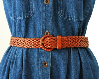 vintage brown woven leather belt