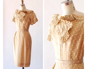 vintage 1950s silk polka dot dress / size xs small