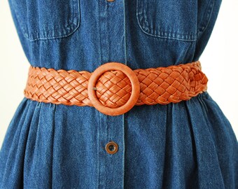vintage brown woven leather belt