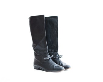 vintage Joan and David Italian black leather riding boots / size 8