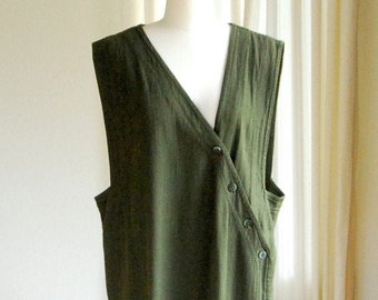 Chaleco largo de algodón verde vintage de Junko Sagawa