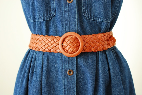 vintage brown woven leather belt - image 1
