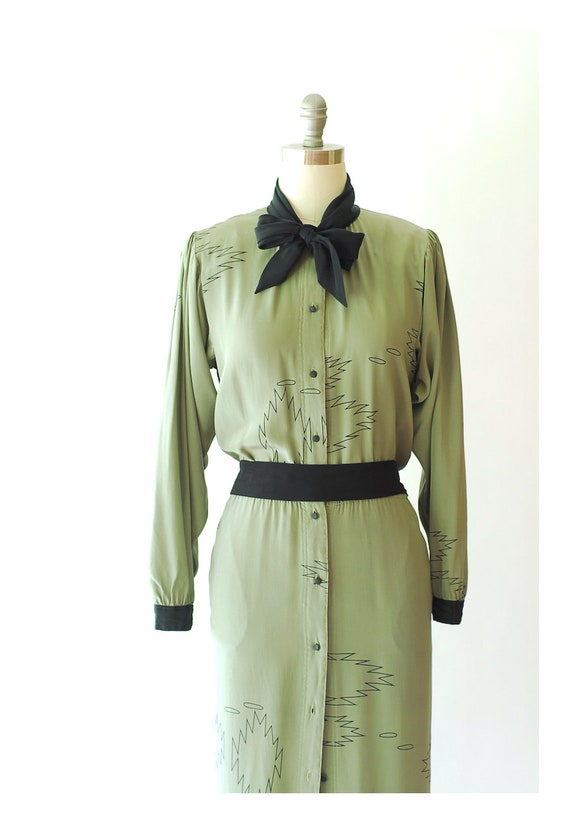 Vintage Michaele Vollbracht sage green silk full … - image 4