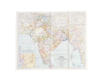 vintage 1940s India and Burma map poster wall art