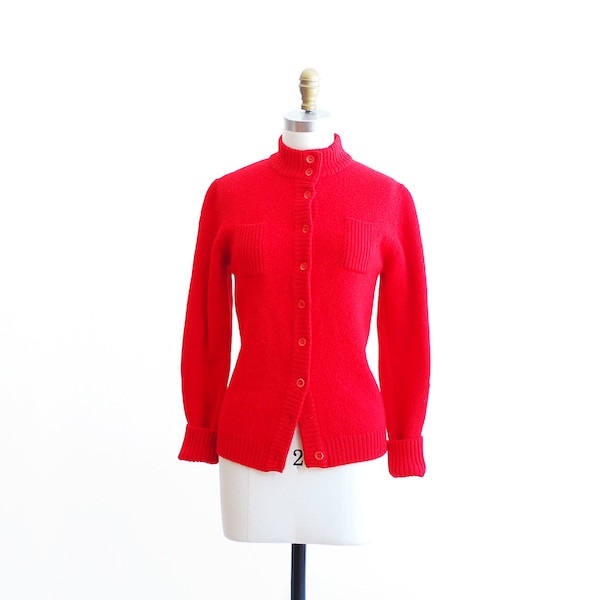 vintage Lord and Taylor red wool cardigan sweater / size small