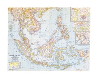vintage 1960s Southeast Asia map poster wall art