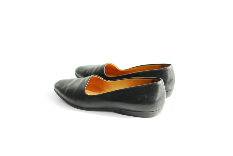 vintage Italian black leather shoes / pointed toe flats / size 7 image 4